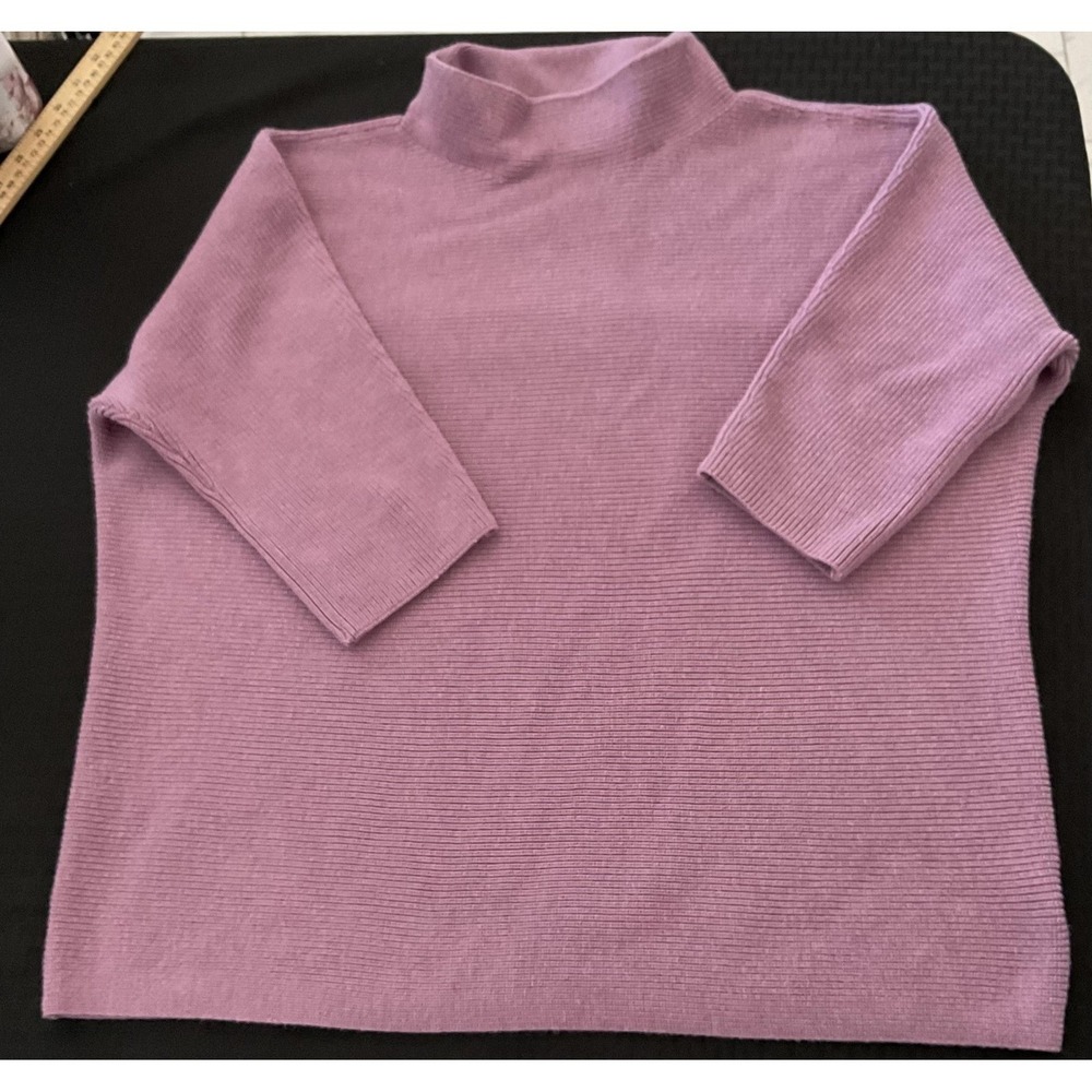 Lands' End Sweater Womens 1X Purple Mock Neck 3/4 Sleeve Ribbed Pullover